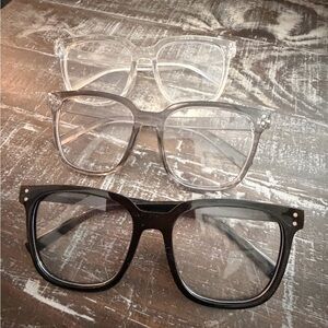 Chic Trio of Clear, Gray, and Black Glasses